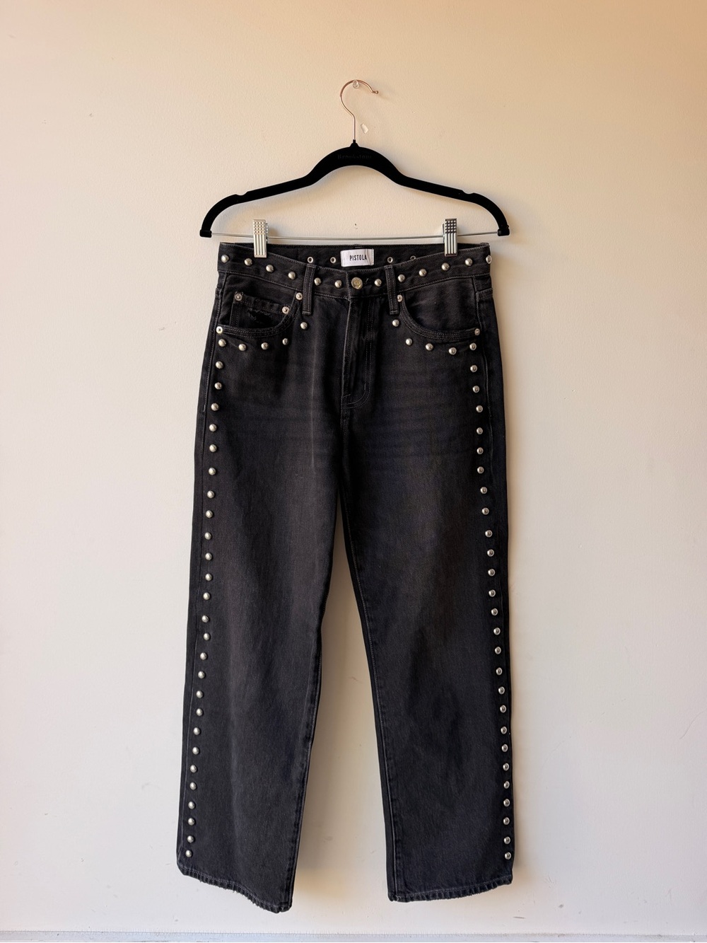 pistola Black Straight-Leg Jeans with Silver Studs